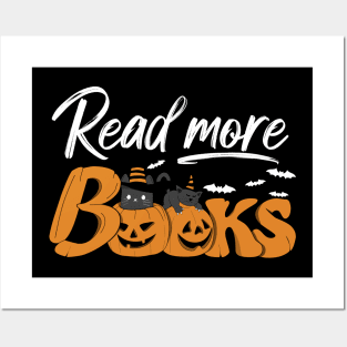 Read More Books, Funny Halloween Black Cats and Pumpkins Posters and Art